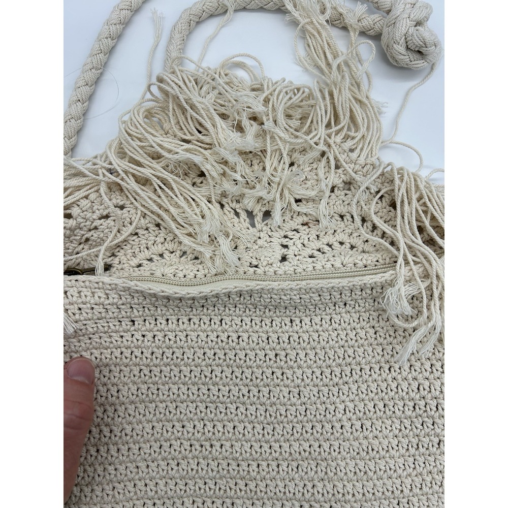ana Crochet Flap Crossbody Bag Off White Festival Cottage Boho Fringe - Picture 3 of 7